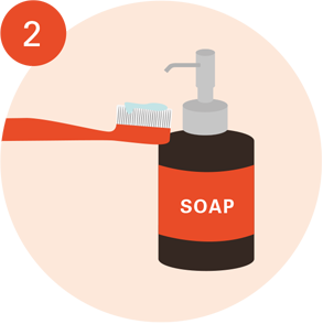 Use mild liquid soap on a soft toothbrush  or denture brush